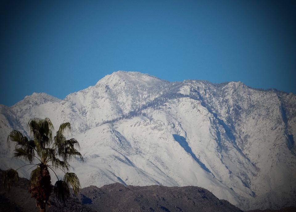 Lynne Tucker sent this photo of snow dotting the mountains near Palm Springs. 