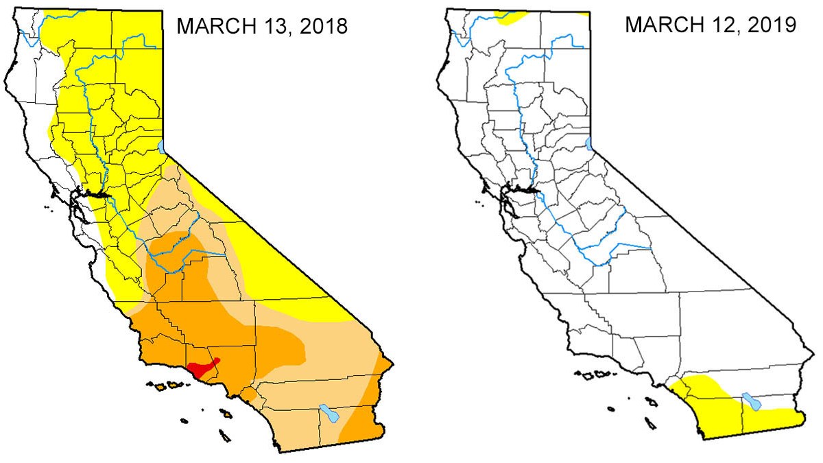 Map Look at the Drought Difference in California From One Year Ago