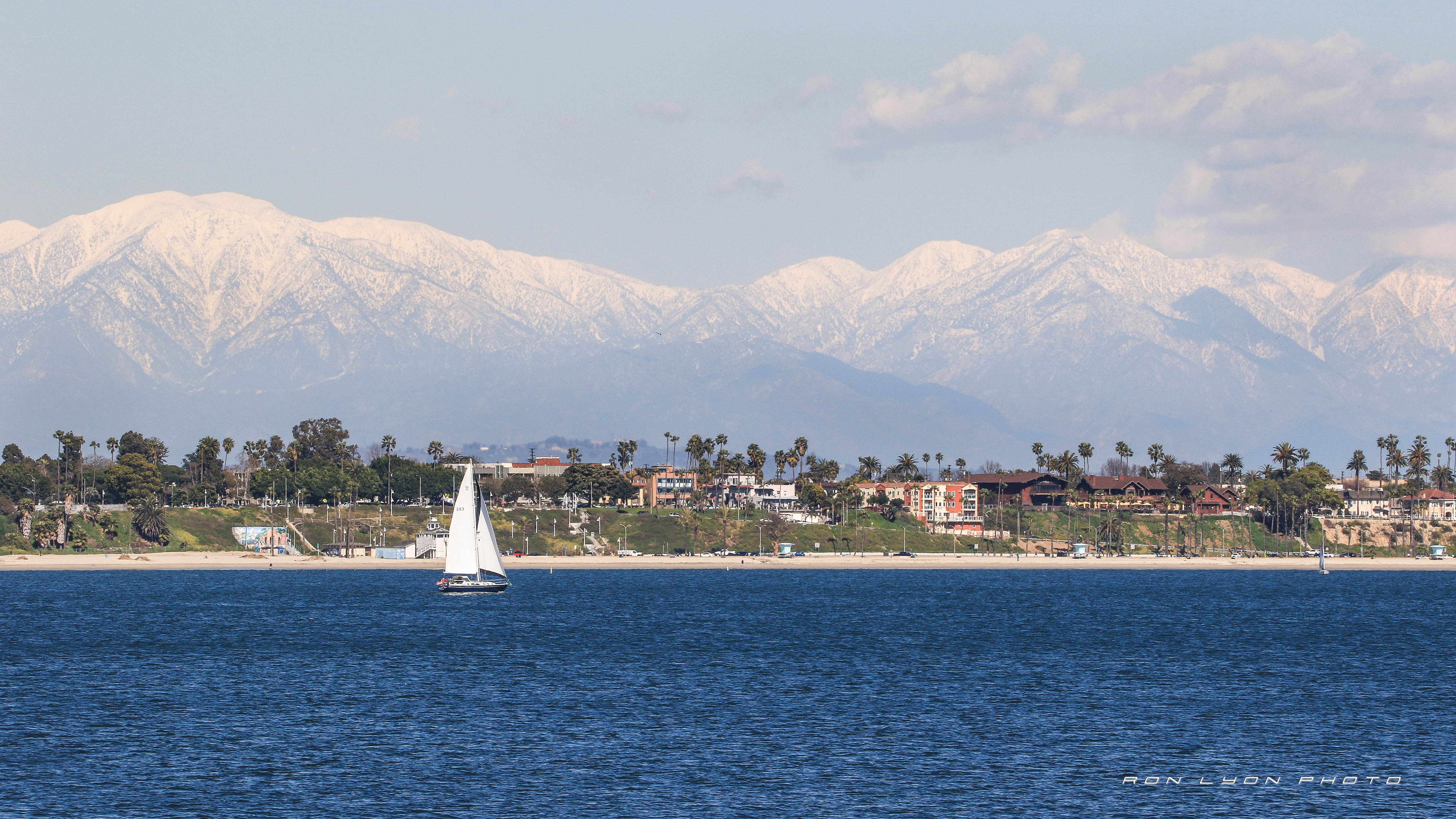 The view from Long Beach Harbor to Mount Baldy in February 2019.