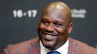 In this Dec. 22, 2016, file photo, retired Hall of Fame basketball player Shaquille O'Neal smiles as he talks to reporters during an NBA basketball news conference in Miami.