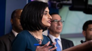Administrator of the Centers for Medicare and Medicaid Services Seema Verma, speaks during a news conference about the coronavirus in the James Brady Briefing Room at the White House in Washington.