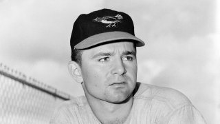 FILE - This is a 1959 file photo showing Baltimore Orioles minor league pitcher Steve Dalkowski posed in Miami, Fla.