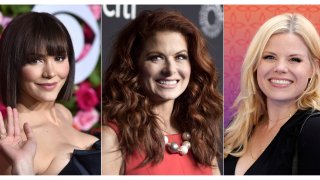 This combination of photos shows, from left, Katharine McPhee, Debra Messing and Megan Hilty, who will reunite May 20 to present a stream of the one-night-only 2015 Broadway concert of the musical within the TV show “Smash.” In the series, Hilty and McPhee played feuding actresses hoping to play Marilyn Monroe.