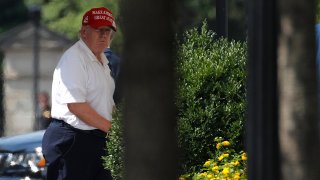 President Donald Trump arrives at the White House, Sunday, July 5, 2020, in Washington after visiting Trump National Golf Club in Sterling, Va.