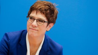 Christian Democratic Union party (CDU) chairwoman and Defense Minister Annegret Kramp-Karrenbauer, left, attends a party’s board meeting at the headquarters in Berlin, Germany, Monday, Feb. 10, 2020. Angela Merkel’s designated successor Annegret Kramp-Karrenbauer will quit her role as head of the Germany’s strongest party in summer and won’t stand for the chancellorship.