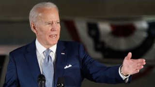 In this March 10, 2020, file photo, Democratic presidential hopeful former Vice President Joe Biden speaks at the National Constitution Center in Philadelphia, Pennsylvania.