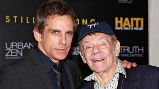 In this Feb. 11, 2011, file photo, actors Ben Stiller and Jerry Stiller arrive at the HELP HAITI - Urban Zen HHRH & The Stiller Foundation Honoring Sean Penn at the Urban Zen Center At Stephan Weiss Studio in New York City.