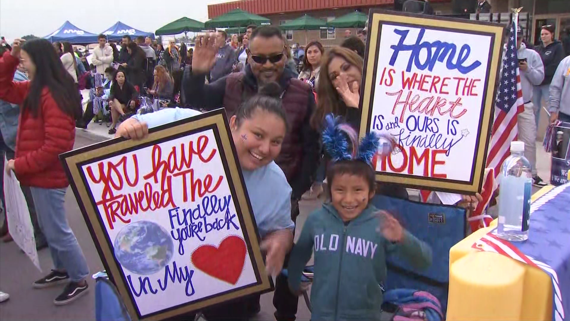 San Diegans await the return of their loved ones return from a 10-month &#8220;around the world&#8221; deployment. Family members held &#8220;welcome home signs&#8221; as upbeat music played in the background while USS Lincoln cruised into its new homeport of San Diego.