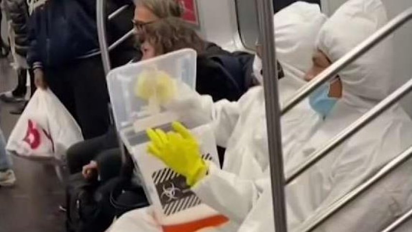 Teens in hazmat suits prank subway riders