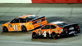 Daniel Suarez, driver of the #41 Haas Automation Ford, leads Kevin Harvick, driver of the #4 Busch Beer/Big Buck Hunter Ford, during the Monster Energy NASCAR Cup Series Bojangles' Southern 500 at Darlington Raceway on Sept. 2, 2019, in Darlington, South Carolina.