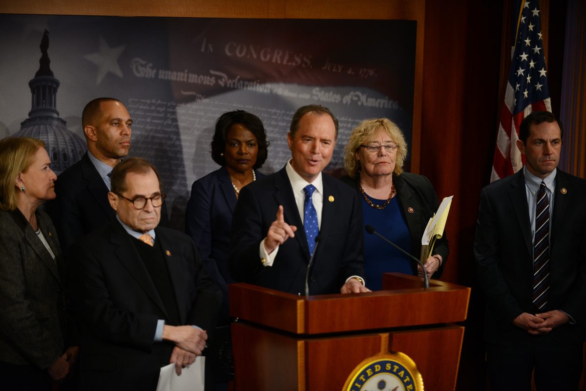 Lead House Manager Adam Schiff and Democratic trial managers hold press conferences at the U.S. Capitol after the end of the fifth day of the Senate impeachment trial of President Donald Trump on January 25, 2020 in Washington, DC.