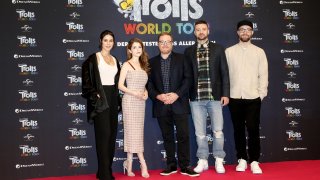 BERLIN, GERMANY – FEBRUARY 17: German singer Lena Meyer-Landrut, US actress and singer Anna Kendrick, US director Walt Dohrn, US musician Justin Timberlake and German singer Mark Forster attend the photo call for “Trolls World Tour” at Waldorf Astoria on February 17, 2020 in Berlin, Germany. (Photo by Isa Foltin/Getty Images)