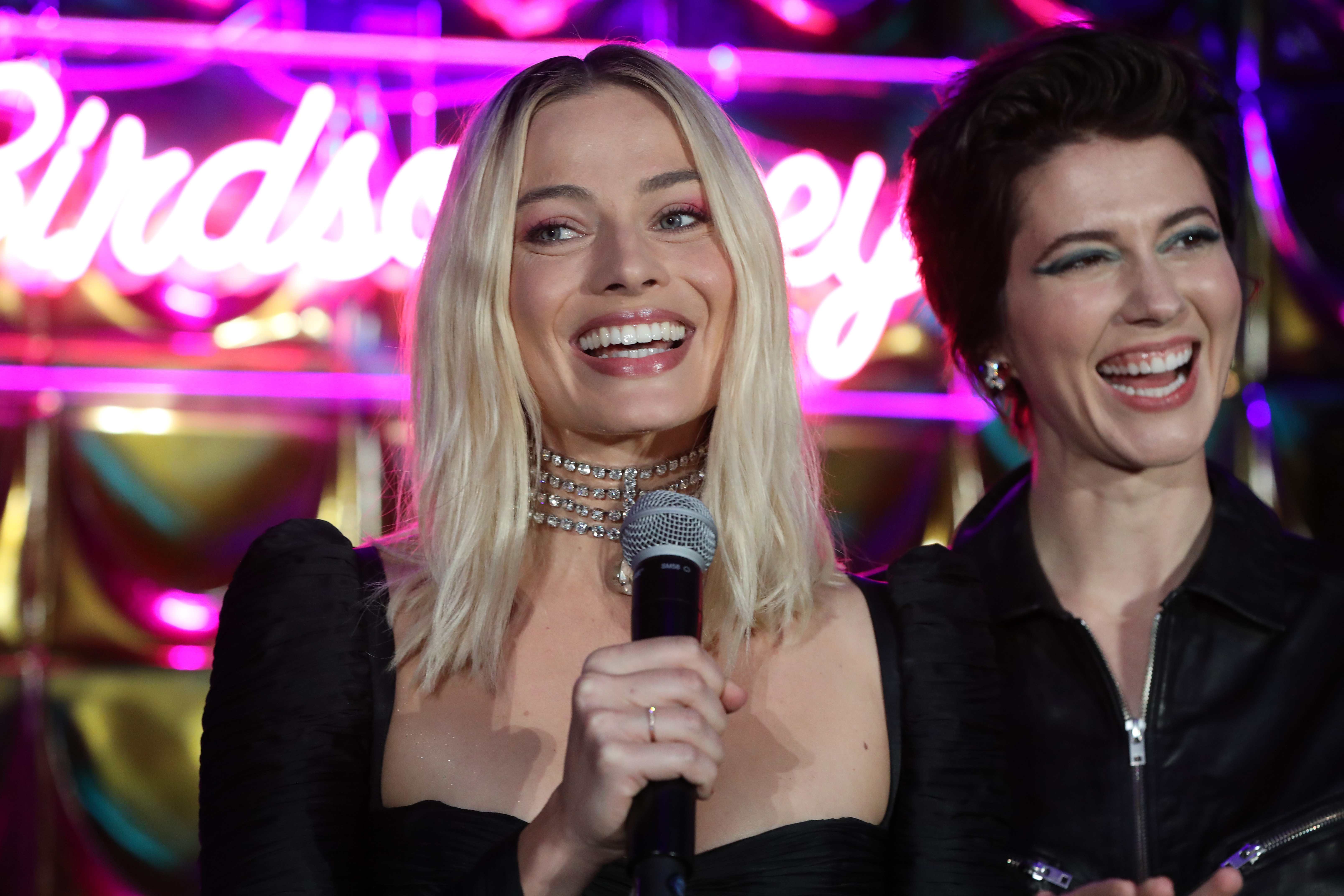 Margot Robbie speaks on stage at “Birds Of Prey”: A Night Of Music And Mayhem In HARLEYWOODat DREAM Hollywood on Jan. 23, 2020, in Hollywood, California.