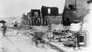 Destroyed buildings in the wake of the Tulsa Race Massacre