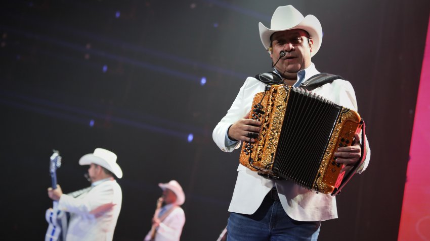 MONTERREY, MEXICO – FEBRUARY 14: Ricky Muñoz of Intocable performs on stage at Arena Monterrey on February 14, 2020 in Monterrey, Mexico. (Photo by Medios y Media/Getty Images)