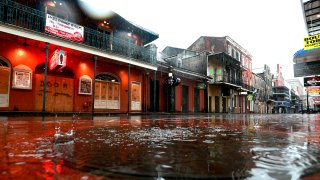 Water puddles along Bourbon St. in the French Quarter