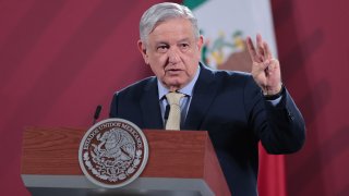 In this June 10, 2020, file photo, President of Mexico Andres Manuel Lopez Obrador gestures during his daily morning briefing in Mexico City, Mexico.