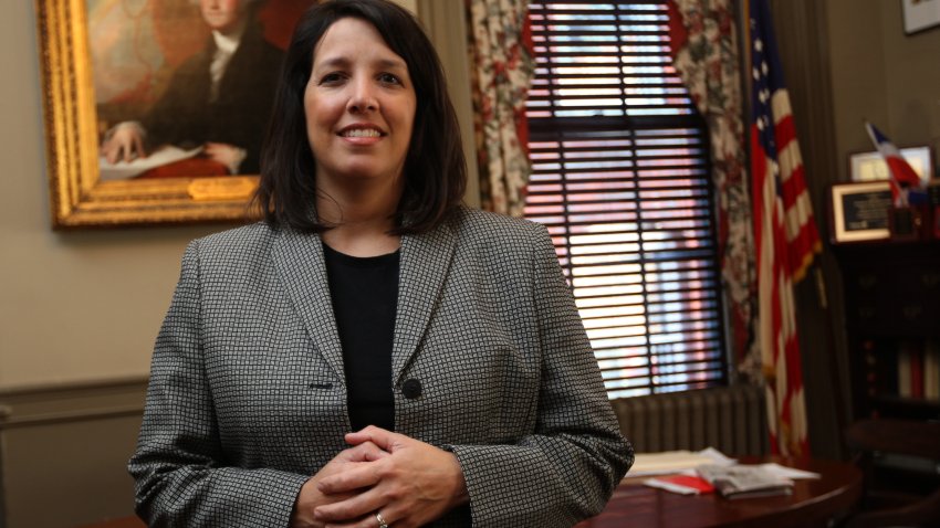 SALEM, MA – FEBRUARY 9: Kim Driscoll in her office at Salem City Hall. (Photo by Joanne Rathe/The Boston Globe via Getty Images)