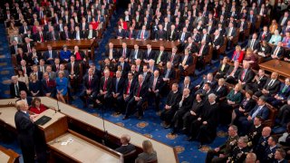 In this Jan. 30, 2018, file photo, President Donald Trump speaks during the State of the Union Address before a Joint Session of Congress at the U.S. Capitol in Washington.