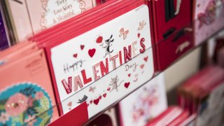 Valentines Day cards on display