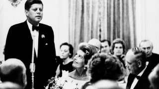 President JFK Speaking Dinner French minister 1962