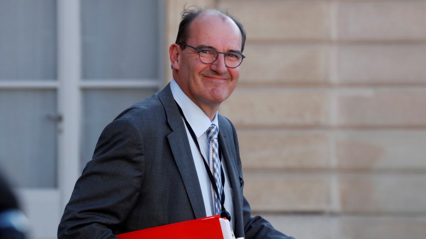 In this undated file photo, Jean Castex leaves after a videoconference with the French President and French mayors at the Elysee Palace in Paris. Castex was named the new Prime Minister of France on July 3, 2020.