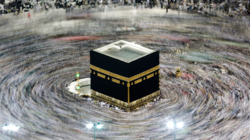 Muslim pilgrims circumambulate the Kaaba, the cubic building at the Grand Mosque, during the hajj pilgrimage in the Muslim holy city of Mecca