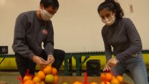 SAn Diego Foodbank volunteers bagging fruit