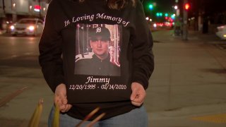 A sweatshirt memorializing Jimmy Ortega of Lincoln Park.