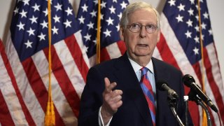 In this May 12, 2020, file photo, Senate Majority Leader Mitch McConnell, R-Ky., speaks to members of the press after the weekly Senate Republican Policy Luncheon at Hart Senate Office Building on Capitol Hill in Washington.