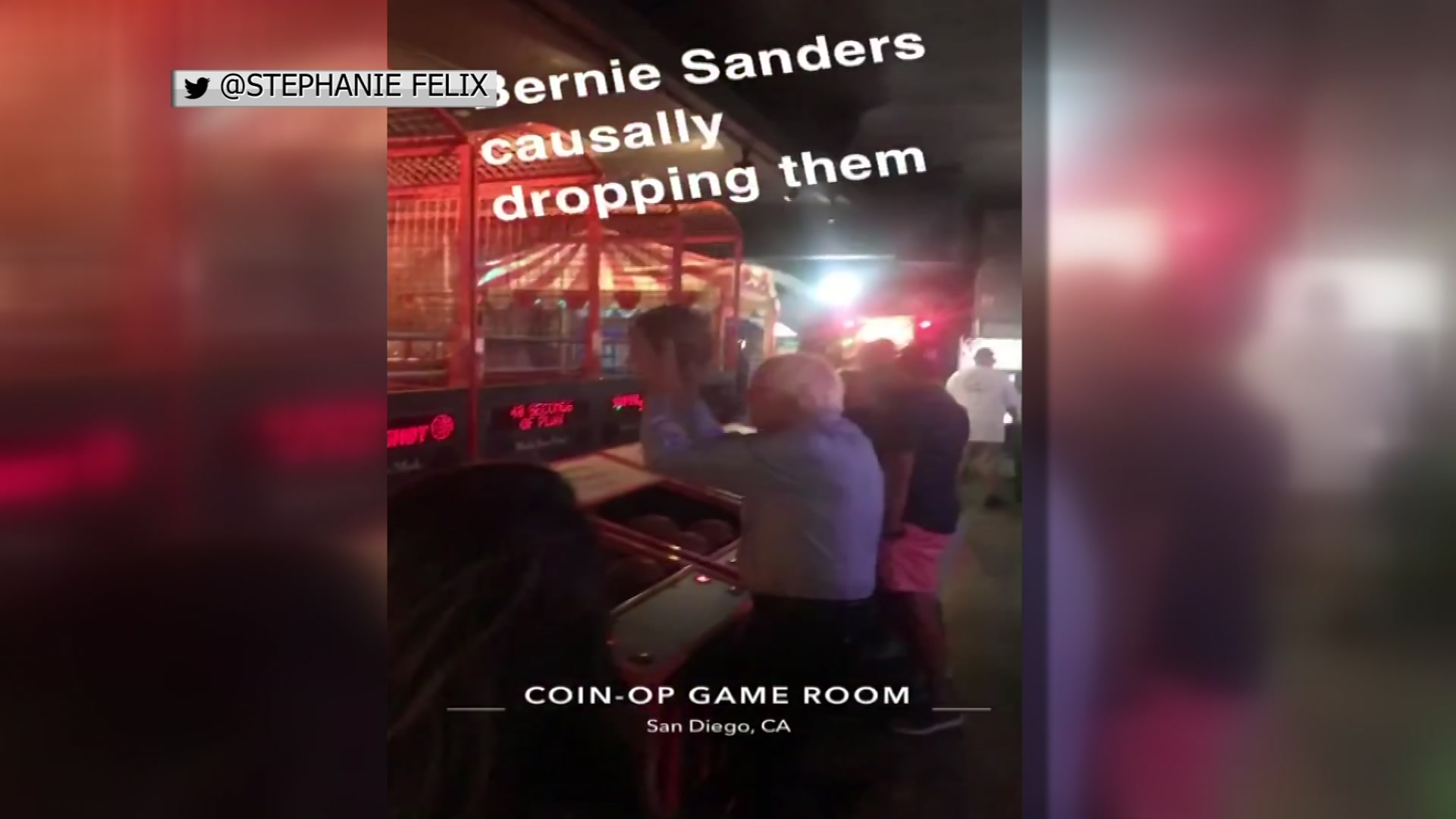 Sen Bernie Sanders Shoots Hoops At Coin Op In San Diego
