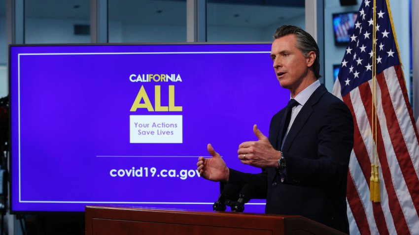 In this photo taken Tuesday April 14, 2020, Gov. Gavin Newsom discusses an outline for what it will take to lift coronavirus restrictions during a news conference at the Governor’s Office of Emergency Services in Rancho Cordova, Calif. California lawmakers are launching hearings on Thursday to gather more details on Newsom’s spending during the pandemic and the $1 billion contract he entered for protective masks. AP Photo/Rich Pedroncelli)