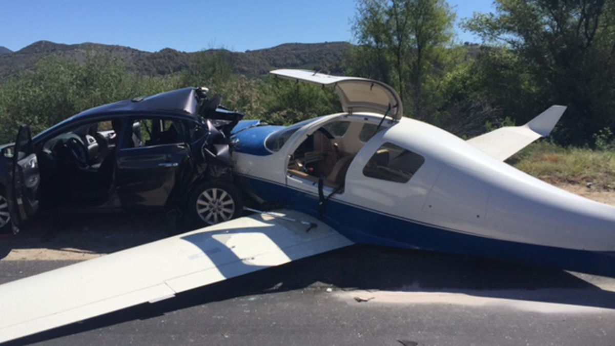 Images Plane Crashes Into Car on Interstate 15 in San