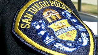 The badge on a San Diego Police Department officer's uniform.