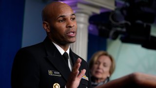 Surgeon General Jerome Adams speaks during a press briefing with the coronavirus task force at the White House, March 19, 2020, in Washington.