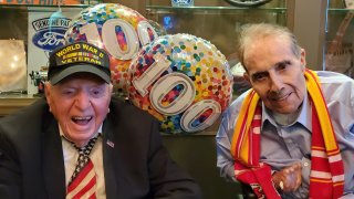 Sidney Walton (L), was among the U.S. military veterans honored at the Super Bowl on Feb. 2, 2020.
