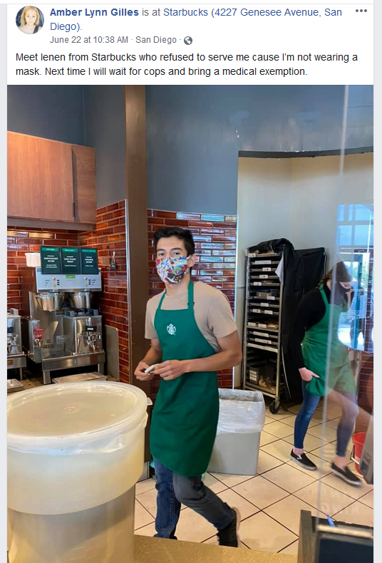 Photo of Lenin Guiterrez, starbucks barista, shamed by anti-vaxxer