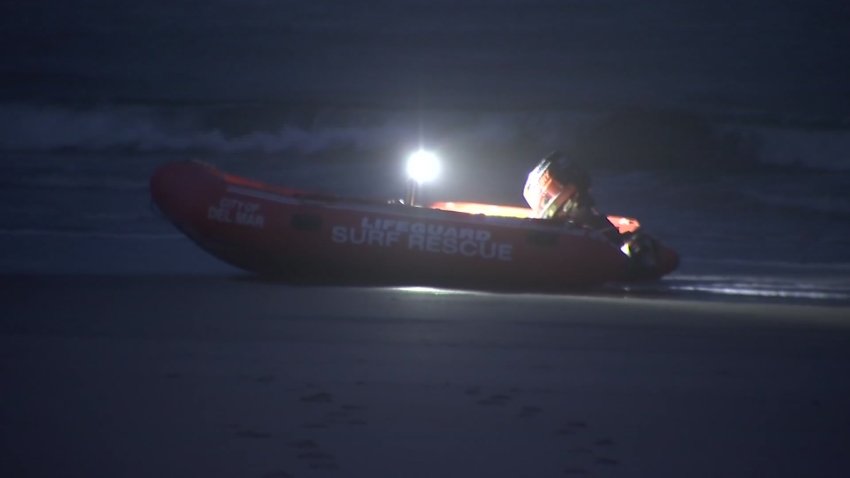 A lifeguard boat involved in a rescue in Del Mar.