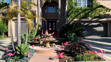 A house in Carlsbad is flocked with flamingos, courtesy of Graham and Kelly Levine.