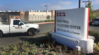 In this June 9, 2017, file photo, a vehicle drives into the Otay Mesa detention center in San Diego, Calif.