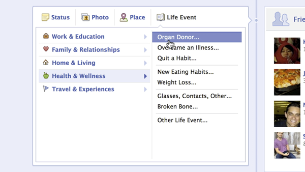 facebook organ donor