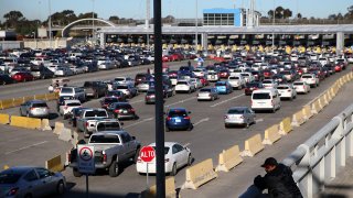 Cars wait in line to enter the United States at the San Ysidro Port of Entry.