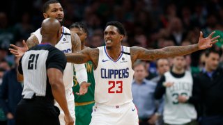 Los Angeles Clippers guard Lou Williams (23) reacts during the first overtime against the Boston Celtics at TD Garden.