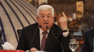 Palestinian President Mahmoud Abbas holds a press conference on Trump's so called peace plan in Ramallah, West Bank on January 28, 2020.