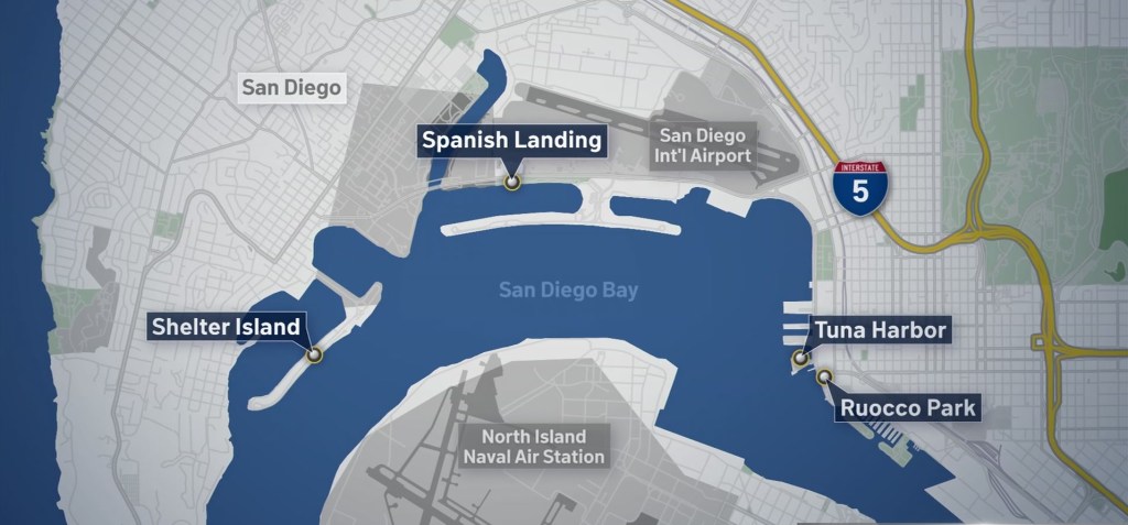 An image of the parking lots along the San Diego Bay that will open on Thursday, May 21, 2020.