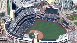 An aerial image of Petco Park.