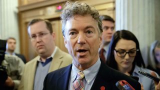 In this April 7, 2017, file photo, Sen. Rand Paul, R-Ky., speaks to reporters on Capitol Hill in Washington.