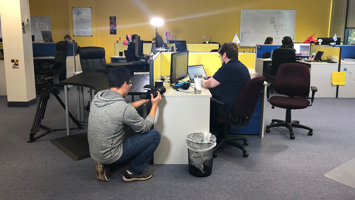 NBC 7 photojournalist Jay Yoo films Stephen Kay hard at work at Qualitest.