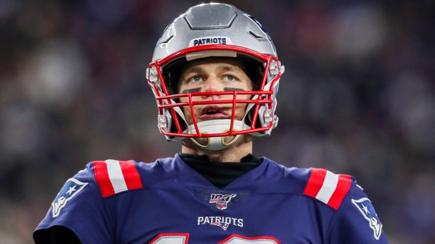 Dec 8, 2019; Foxborough, MA, USA; New England Patriots quarterback Tom Brady (12) looks on during the second half against the Kansas City Chiefs at Gillette Stadium. Mandatory Credit: Paul Rutherford-USA TODAY Sports