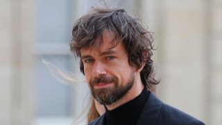 In this June 7, 2019, file photo, Twitter CEO Jack Dorsey arrives at the Elysee Palace to meet French President Emmanuel Macron in Paris.